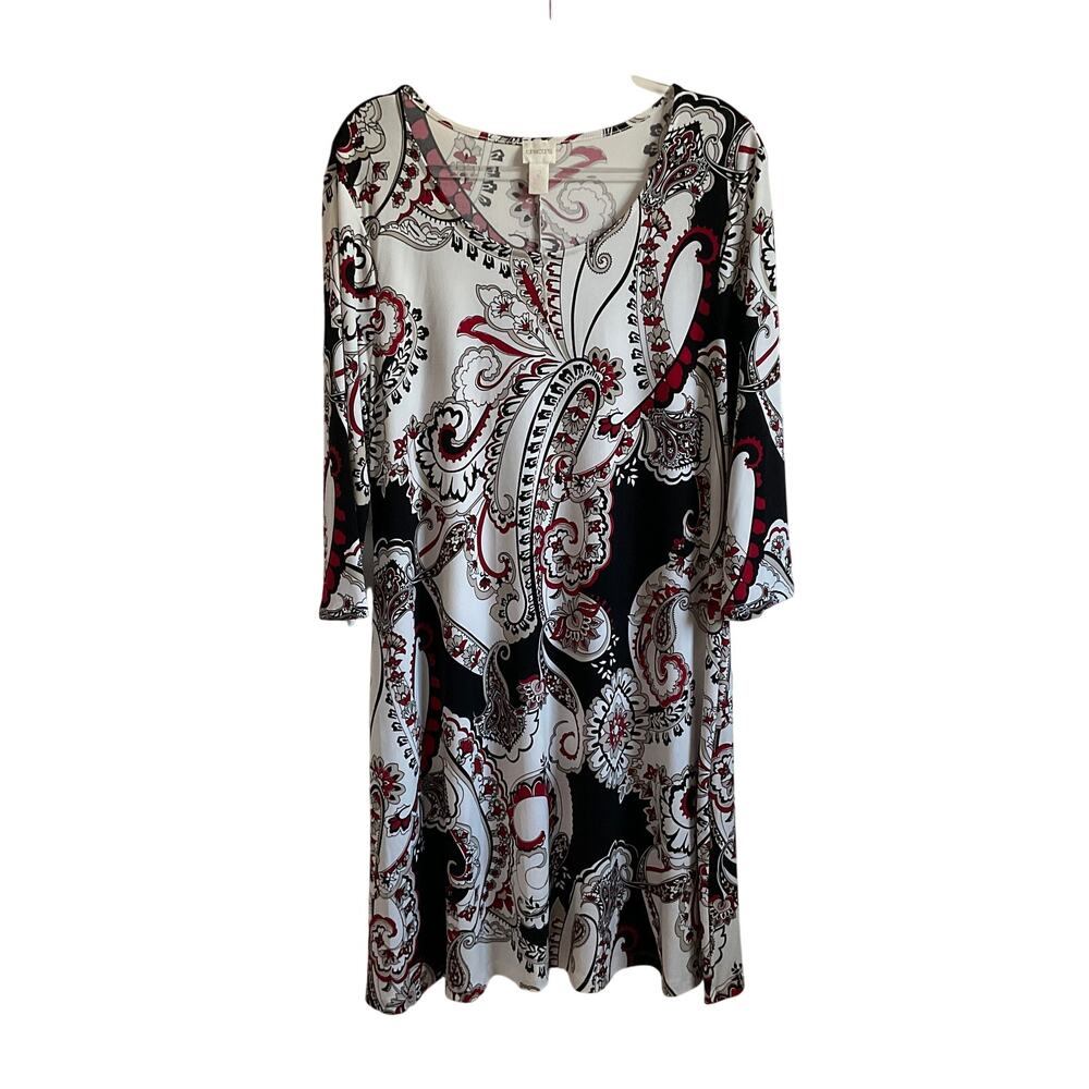 Chico’s Paisley Printed Trapeze 3/4 Sleeve Dress - Size‎ Large